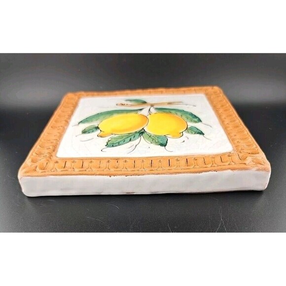 Horchow Italian Glazed Terracotta 6.5" Lemon Fruits Wall Art Tiles Italy - Picture 2 of 7